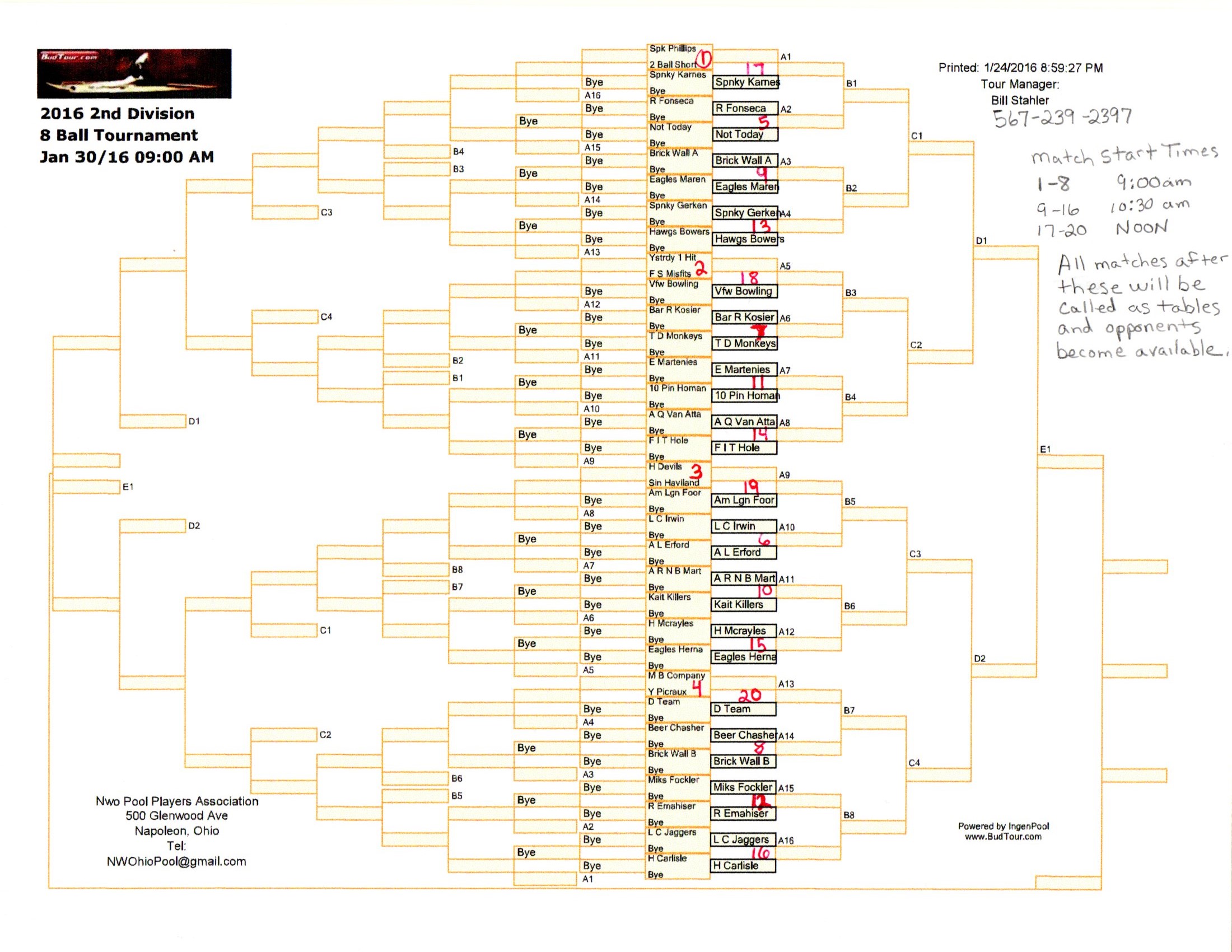 2016 2nd Division Timed Bracket NWOhioPool